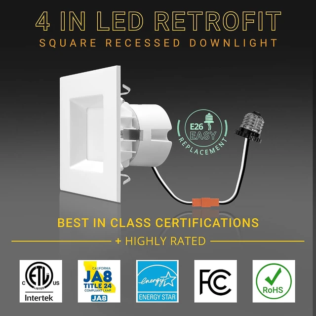 Alt view image 3 of 7 - NUWATT 4 Inch Retrofit Square Recessed Lighting, 5CCT 2700K-5000K, 4 Pack