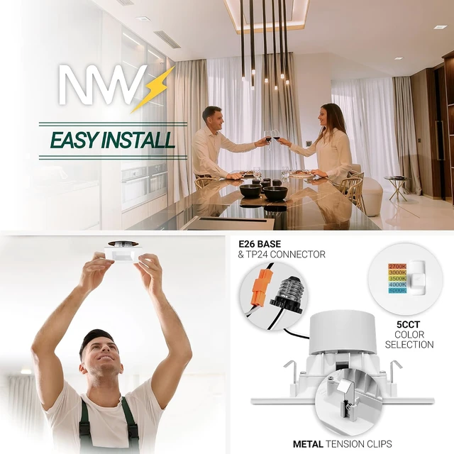 Alt view image 5 of 7 - NUWATT 4 Inch Retrofit Square Recessed Lighting, 5CCT 2700K-5000K, 4 Pack