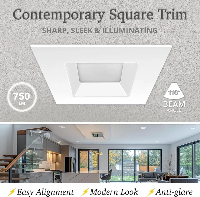 Alt view image 7 of 7 - NUWATT 4 Inch Retrofit Square Recessed Lighting, 5CCT 2700K-5000K, 4 Pack