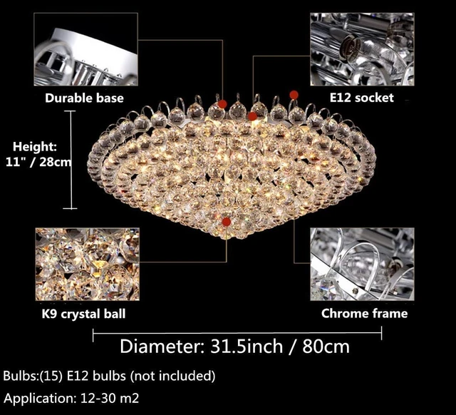 Alt view image 3 of 7 - A Million Luxury Crystal Chandelier Flush Mount 31.5" Modern Minimalist Design Pendant 15-Light Ceiling Light Fixture for Living Room Bedroom Restaurant Kitchen Lobby, E12 Socket