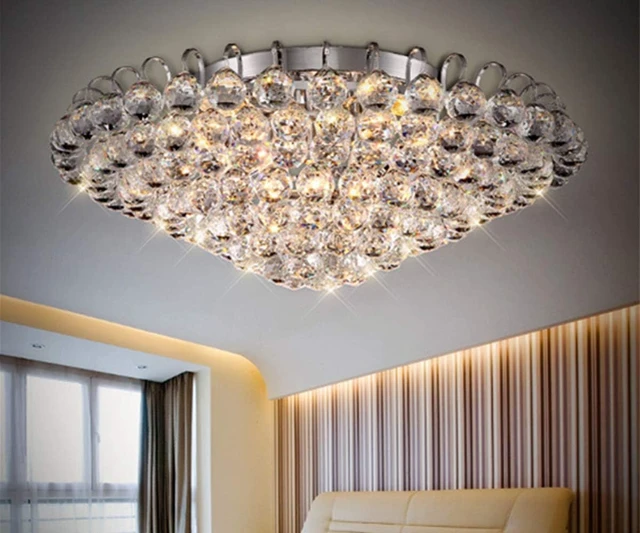 Alt view image 6 of 7 - A Million Luxury Crystal Chandelier Flush Mount 31.5" Modern Minimalist Design Pendant 15-Light Ceiling Light Fixture for Living Room Bedroom Restaurant Kitchen Lobby, E12 Socket