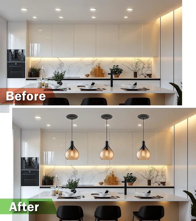 Alt view image 4 of 7 - 5" and 6" Recessed Can Light Conversion Kit, Light Fixture Upgrade, Pendant Light, Fan Compatible, Equipped with 7¾ Inch Decorative Plastic Medallion, Black Finish