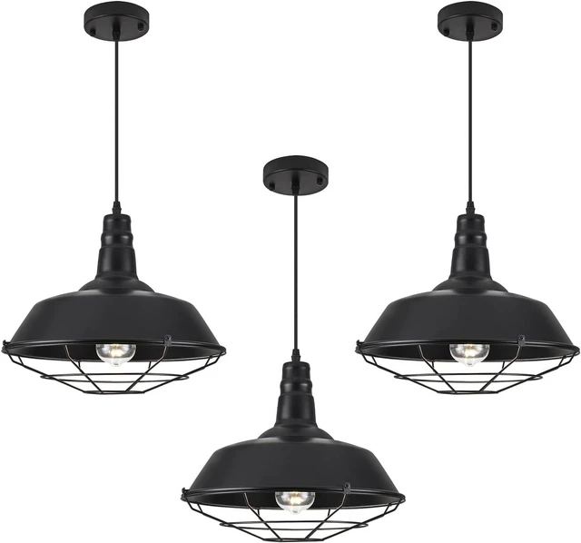 Main image of 3 Packs Black Large Pendant Light, Farmhouse Fixtures for Kitchen Island
