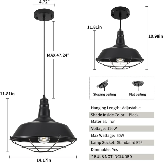 Alt view image 6 of 6 - 3 Packs Black Large Pendant Light, Farmhouse Fixtures for Kitchen Island