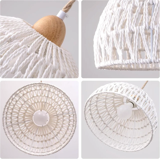 Alt view image 4 of 7 - Plug in Pendant Light, Hanging Lamp with Plug in Cord, Hand Woven Rattan Lamp Shade, 15FT Hemp Rope Pendant Lamp Cord with On/Off Switch, Boho Hanging Lights Fixture for Living Room Bedroom