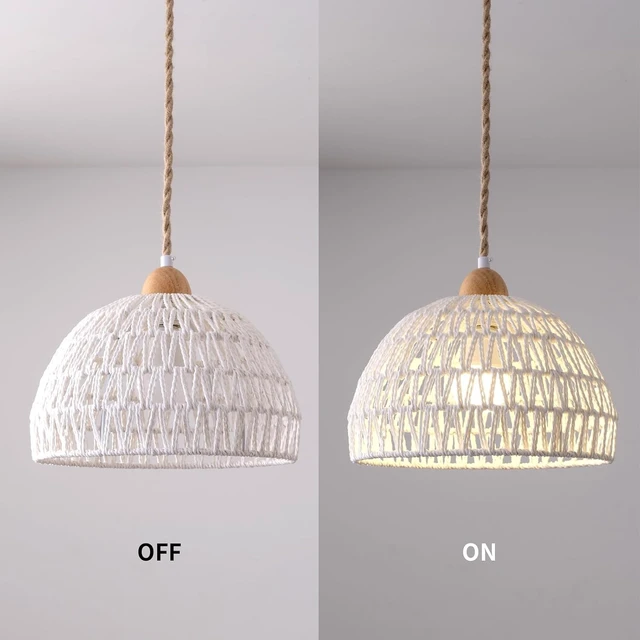 Alt view image 5 of 7 - Plug in Pendant Light, Hanging Lamp with Plug in Cord, Hand Woven Rattan Lamp Shade, 15FT Hemp Rope Pendant Lamp Cord with On/Off Switch, Boho Hanging Lights Fixture for Living Room Bedroom