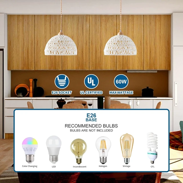 Alt view image 6 of 7 - Plug in Pendant Light, Hanging Lamp with Plug in Cord, Hand Woven Rattan Lamp Shade, 15FT Hemp Rope Pendant Lamp Cord with On/Off Switch, Boho Hanging Lights Fixture for Living Room Bedroom