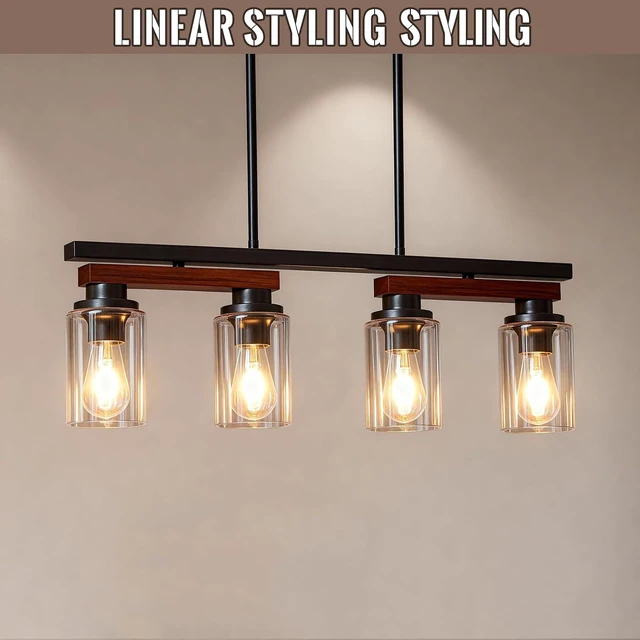 Alt view image 7 of 7 - 4-Light Black Linear Chandelier,28.1" Dining Room Light Fixture Over Table