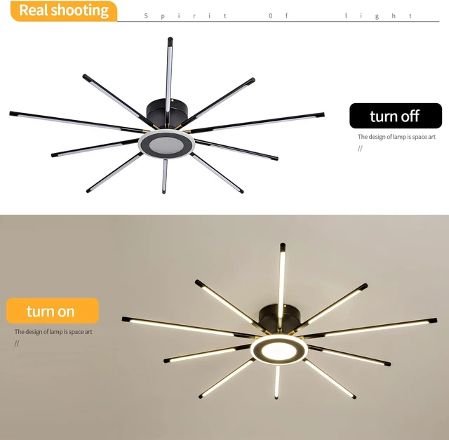 Alt view image 5 of 6 - Modern LED Ceiling Light Recessed Mount Fixture Ceiling Mount Modern Dining Room Fixture 10 Head, 4000K Warm White Light for Living Room Bedroom Kitchen Island Hall Black Gold (D=42.5")