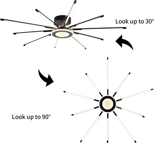 Alt view image 4 of 6 - Modern LED Ceiling Light Recessed Mount Fixture Ceiling Mount Modern Dining Room Fixture 10 Head, 4000K Warm White Light for Living Room Bedroom Kitchen Island Hall Black Gold (D=42.5")