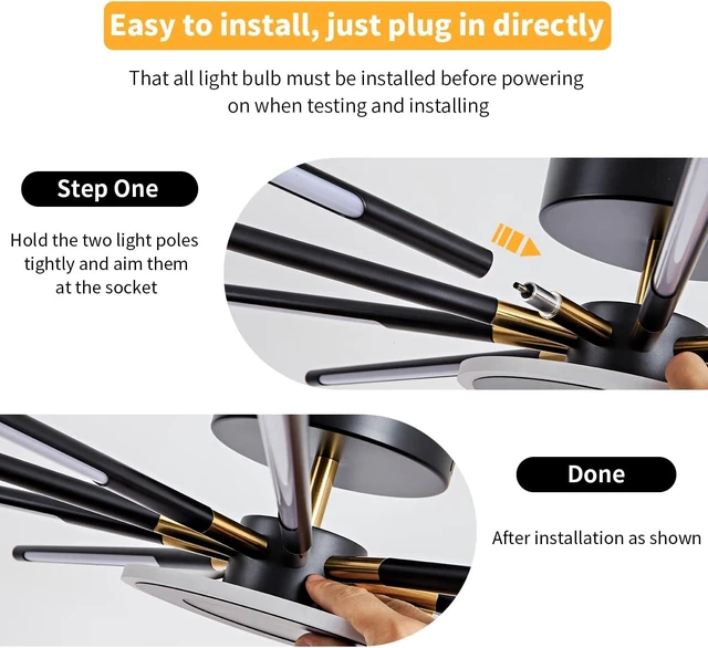 Alt view image 6 of 6 - Modern LED Ceiling Light Recessed Mount Fixture Ceiling Mount Modern Dining Room Fixture 10 Head, 4000K Warm White Light for Living Room Bedroom Kitchen Island Hall Black Gold (D=42.5")