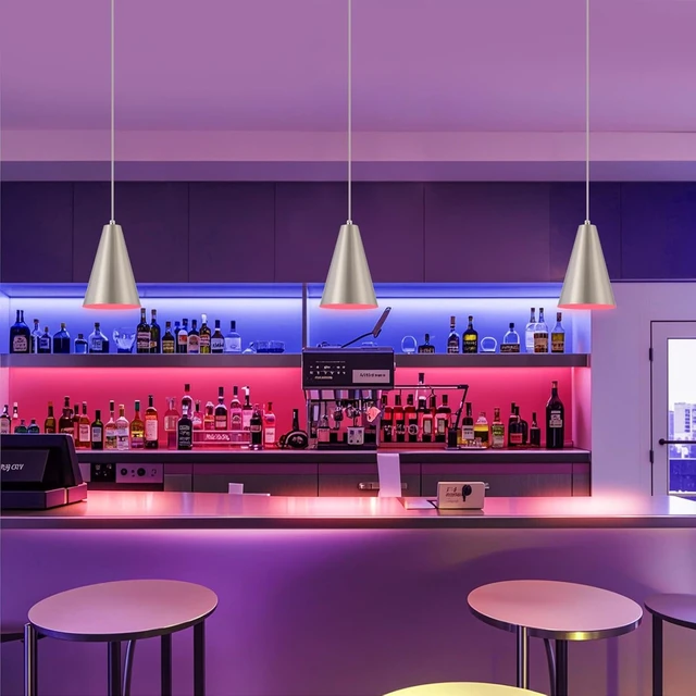 Alt view image 2 of 7 - Dijiahua Brushed Nickel Battery Operated Pendant Lights Kitchen Island 3 Pack with Remote Control,Modern Wireless Rechargeable RGB Color Temperatures Hanging Lamp Fixtures with Silver Metal Shade