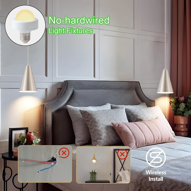 Alt view image 6 of 7 - Dijiahua Brushed Nickel Battery Operated Pendant Lights Kitchen Island 3 Pack with Remote Control,Modern Wireless Rechargeable RGB Color Temperatures Hanging Lamp Fixtures with Silver Metal Shade