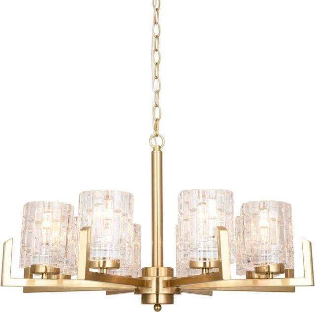 Main image of ALICE HOUSE 25.6" Dining Room Chandeliers, 8 Light Brushed Brass Contemporary Light Fixture for Kitchen, Bedroom and Living Room, ETL Listed, AL2218-H8