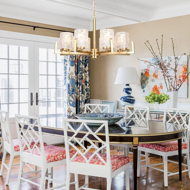 Alt view image 3 of 7 - ALICE HOUSE 25.6" Dining Room Chandeliers, 8 Light Brushed Brass Contemporary Light Fixture for Kitchen, Bedroom and Living Room, ETL Listed, AL2218-H8