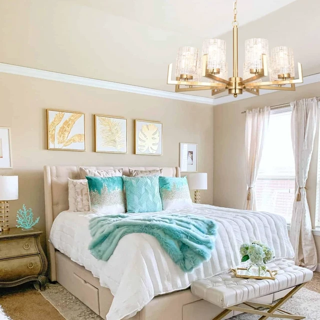 Alt view image 5 of 7 - ALICE HOUSE 25.6" Dining Room Chandeliers, 8 Light Brushed Brass Contemporary Light Fixture for Kitchen, Bedroom and Living Room, ETL Listed, AL2218-H8