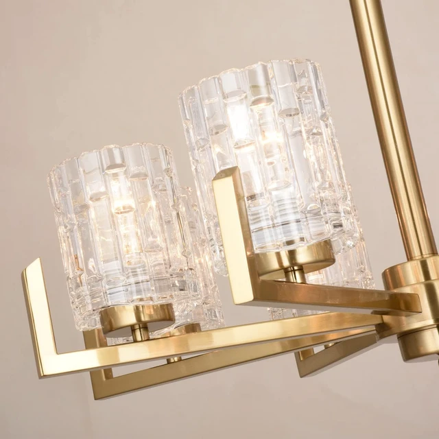 Alt view image 6 of 7 - ALICE HOUSE 25.6" Dining Room Chandeliers, 8 Light Brushed Brass Contemporary Light Fixture for Kitchen, Bedroom and Living Room, ETL Listed, AL2218-H8