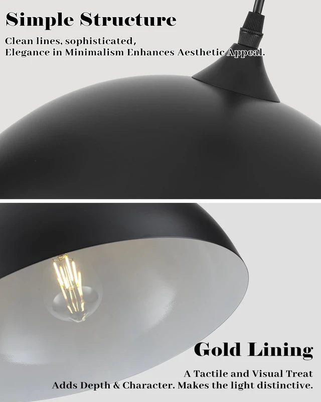 Alt view image 4 of 7 - 14 Inch Black and White Dome Pendant Light, Black Pendant Lights Kitchen Island 2 Pack, Large Dome Island Pendant Lights, Black Farmhouse Pendant Light for Kitchen Island, Dining Room, Cafe