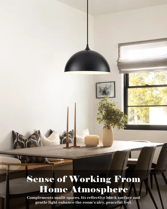Alt view image 6 of 7 - 14 Inch Black and White Dome Pendant Light, Black Pendant Lights Kitchen Island 2 Pack, Large Dome Island Pendant Lights, Black Farmhouse Pendant Light for Kitchen Island, Dining Room, Cafe