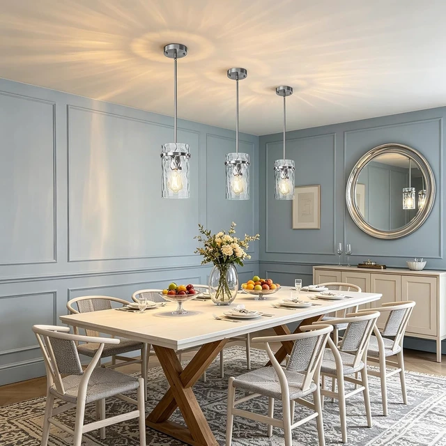 Alt view image 2 of 7 - Modern Brush Nickel Hammered Glass Pendant Lights for Kitchen Dining Room