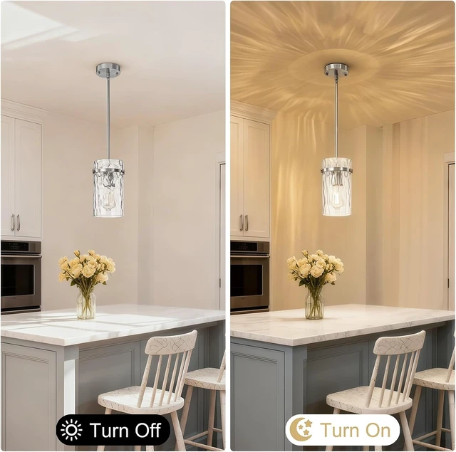 Alt view image 7 of 7 - Modern Brush Nickel Hammered Glass Pendant Lights for Kitchen Dining Room