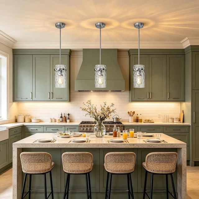 Alt view image 6 of 7 - Modern Brush Nickel Hammered Glass Pendant Lights for Kitchen Dining Room
