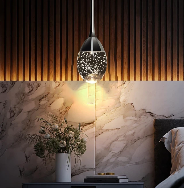 Alt view image 3 of 7 - Teardrop Crystal Pendant Light, Black Hanging Ceiling Lighting Fixtures, Modern LED Bubble Kitchen Bar Lights Dimmable with Adjustable Metal Rods for Bathroom Dining Room