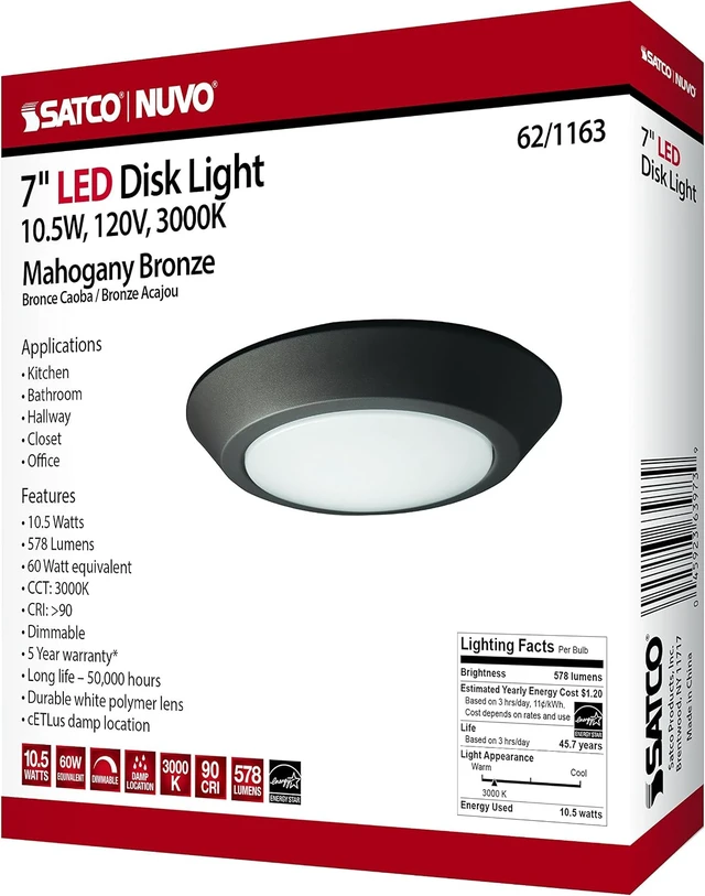 Alt view image 2 of 3 - Nuvo 62/1163, 1-Light Flush Mount Ceiling Light Fixture, Mahogany Bronze