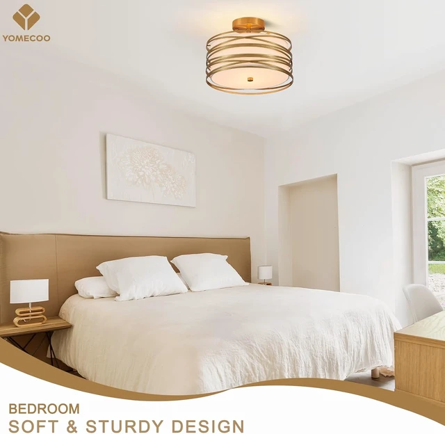 Alt view image 6 of 7 - 12.2" Gold Semi Flush Mount Ceiling Light, Linen 2-Light Fixture
