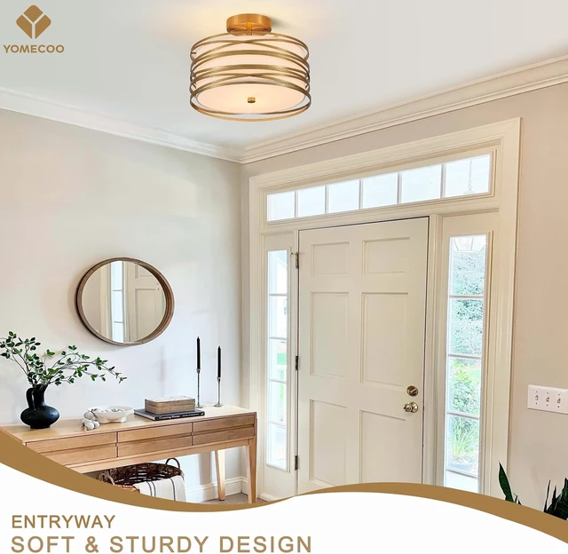 Alt view image 7 of 7 - 12.2" Gold Semi Flush Mount Ceiling Light, Linen 2-Light Fixture