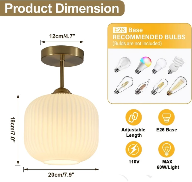 Alt view image 2 of 7 - Gold White Glass Flush Mount Ceiling Light for Hallway (2 Pack)