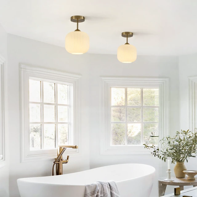 Alt view image 7 of 7 - Gold White Glass Flush Mount Ceiling Light for Hallway (2 Pack)