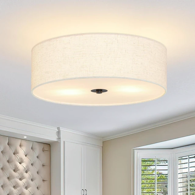Main image of 12.6 Inch Flush Mount Ceiling Light 2-Light Drum Modern Black Light Fixture Ceiling Light Fixture Close to Ceiling Light Fixture with Fabric Shade for Living Room Hallway Entryway Kitchen Bedroom