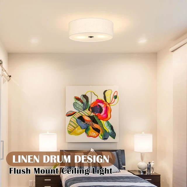 Alt view image 2 of 7 - 12.6 Inch Flush Mount Ceiling Light 2-Light Drum Modern Black Light Fixture Ceiling Light Fixture Close to Ceiling Light Fixture with Fabric Shade for Living Room Hallway Entryway Kitchen Bedroom