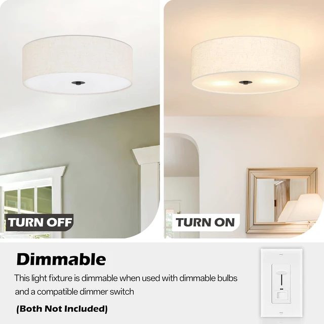 Alt view image 5 of 7 - 12.6 Inch Flush Mount Ceiling Light 2-Light Drum Modern Black Light Fixture Ceiling Light Fixture Close to Ceiling Light Fixture with Fabric Shade for Living Room Hallway Entryway Kitchen Bedroom