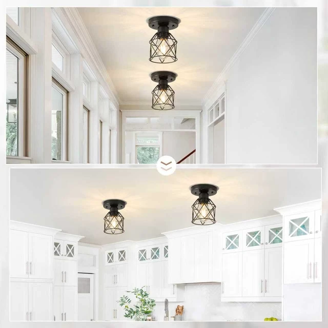 Alt view image 3 of 7 - 2-Pack Farmhouse Semi Flush Mount Ceiling Light, Black Metal Cage Fixture