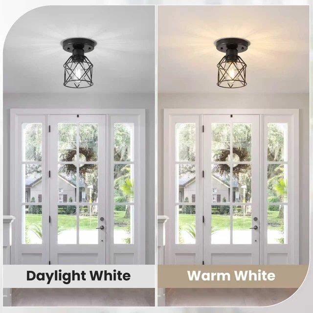 Alt view image 4 of 7 - 2-Pack Farmhouse Semi Flush Mount Ceiling Light, Black Metal Cage Fixture