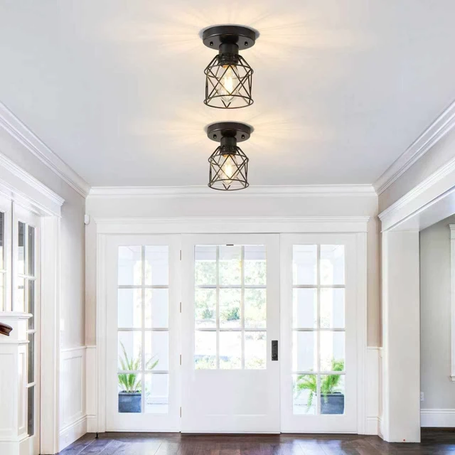 Alt view image 6 of 7 - 2-Pack Farmhouse Semi Flush Mount Ceiling Light, Black Metal Cage Fixture