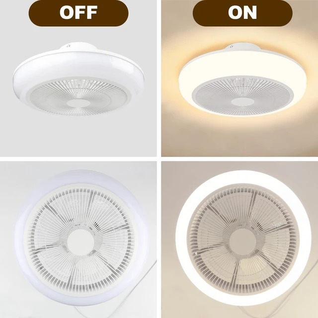 Alt view image 5 of 7 - Bladeless Ceiling Fan with Light and Remote Fandelier Caged Low Profile Smart Ceiling Fan Light with Nightlight 2700K-6500K, Flush Mount Fan Light with Remote/APP Control