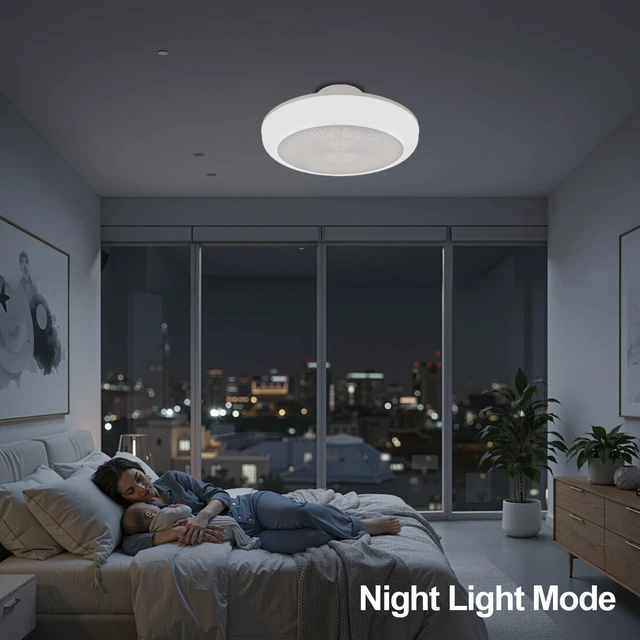 Alt view image 6 of 7 - Bladeless Ceiling Fan with Light and Remote Fandelier Caged Low Profile Smart Ceiling Fan Light with Nightlight 2700K-6500K, Flush Mount Fan Light with Remote/APP Control