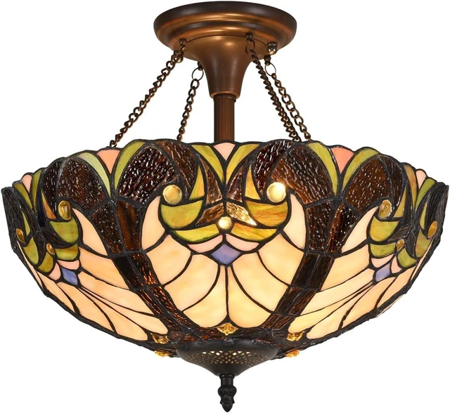 Main image of Tiffany Ceiling Light Victorian Style Stained Glass Semi Flushmount