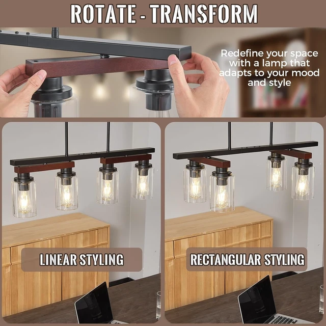Alt view image 2 of 7 - 4-Light Black Linear Chandelier,28.1" Dining Room Light Fixture Over Table