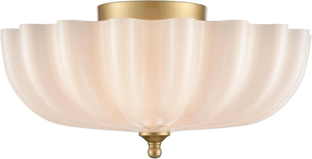 Main image of Modern Gold Ceiling Light Fixture with Milky Glass Shade