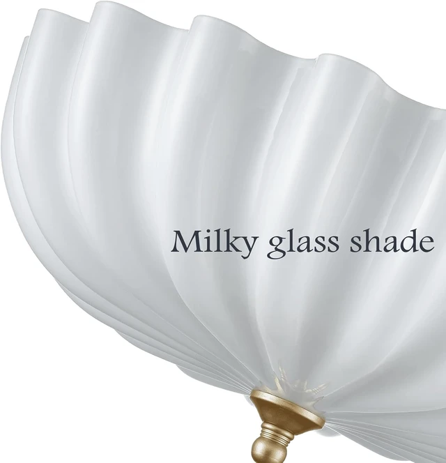 Alt view image 2 of 7 - Modern Gold Ceiling Light Fixture with Milky Glass Shade
