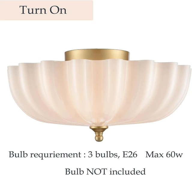 Alt view image 4 of 7 - Modern Gold Ceiling Light Fixture with Milky Glass Shade