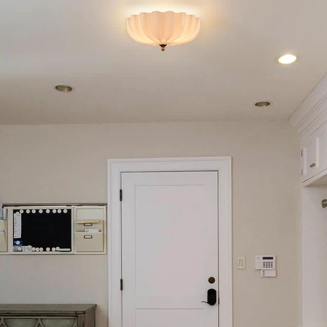 Alt view image 6 of 7 - Modern Gold Ceiling Light Fixture with Milky Glass Shade