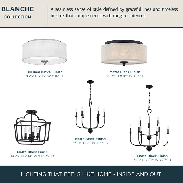 Alt view image 5 of 7 - Quoizel Blanche 16" Flush Mount Ceiling Light, Matte Black