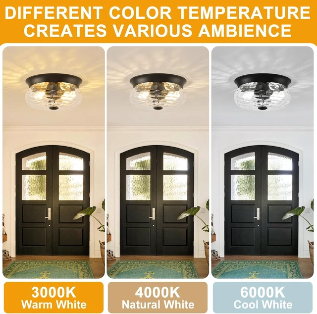 Alt view image 6 of 7 - Black Flush Mount Ceiling Light Fixtures, 2-Light Ceiling Mount for Modern with Clear Hammered Glass Shade, Industrial Flush Mount Light Fixture Farmhouse for Hallway Kitchen Bedroom Entryway Foyer