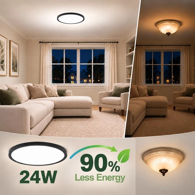 Alt view image 6 of 7 - 6 Pack 12 Inch LED Flush Mount Ceiling Light, 24W 2640LM & 5 CCT Selectable (2700K-6500K), 0.72 Ultra-Thin Hardwired LED Fixtures for Bedroom Kitchen Hallway Closet Laundry,Black