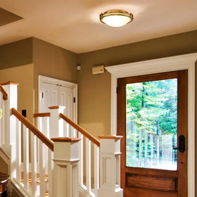 Alt view image 2 of 7 - Modern Gold Flush Mount Ceiling Light with Milk Glass Shade 12"